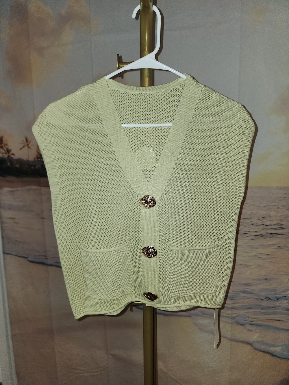 Commense Pale Green Knit Button-Front Women's Cardigan Vest